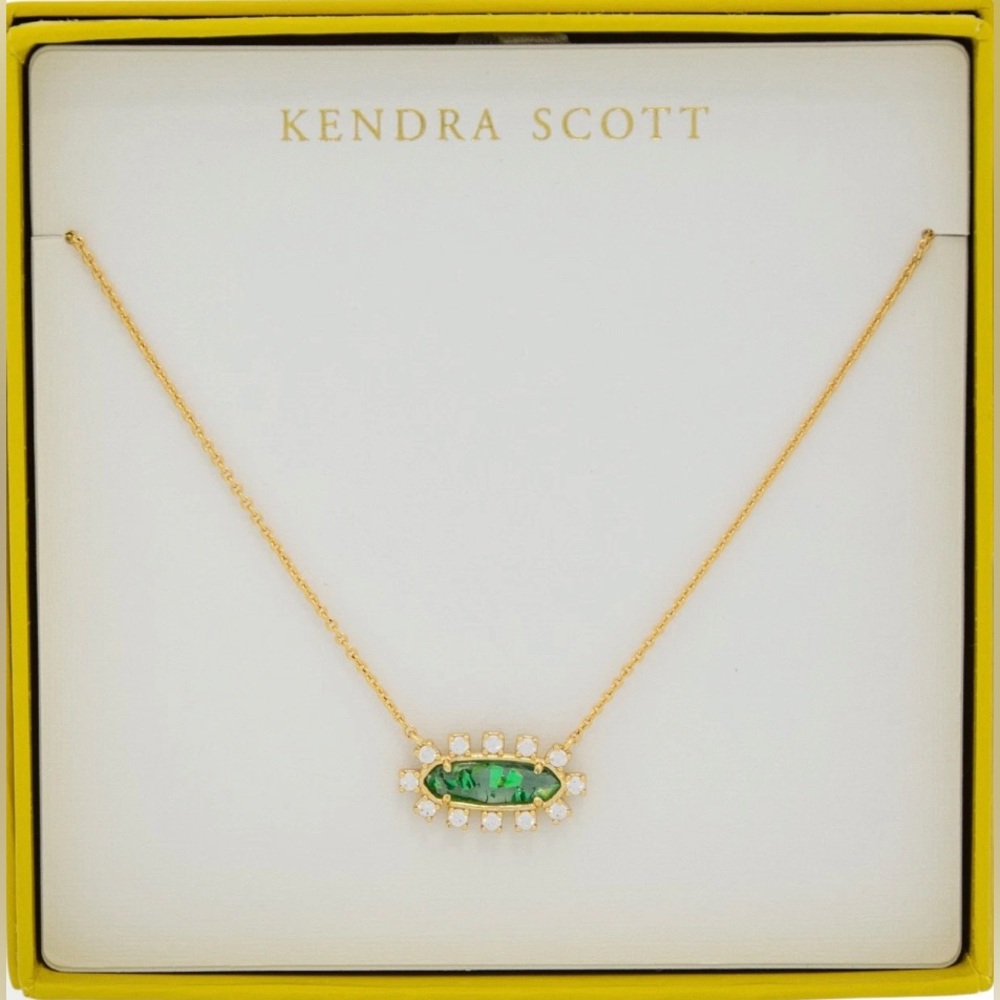 Kendra Scott Eva Framed Pendant Necklace - Teal Glass Over Green NWT MSRP: $60